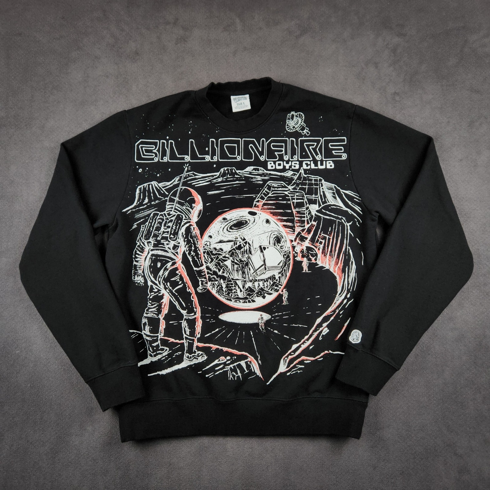 Billionaire Boys Club Bbc Mens Black Astronaut Space Graphic Sweatshirt Size L